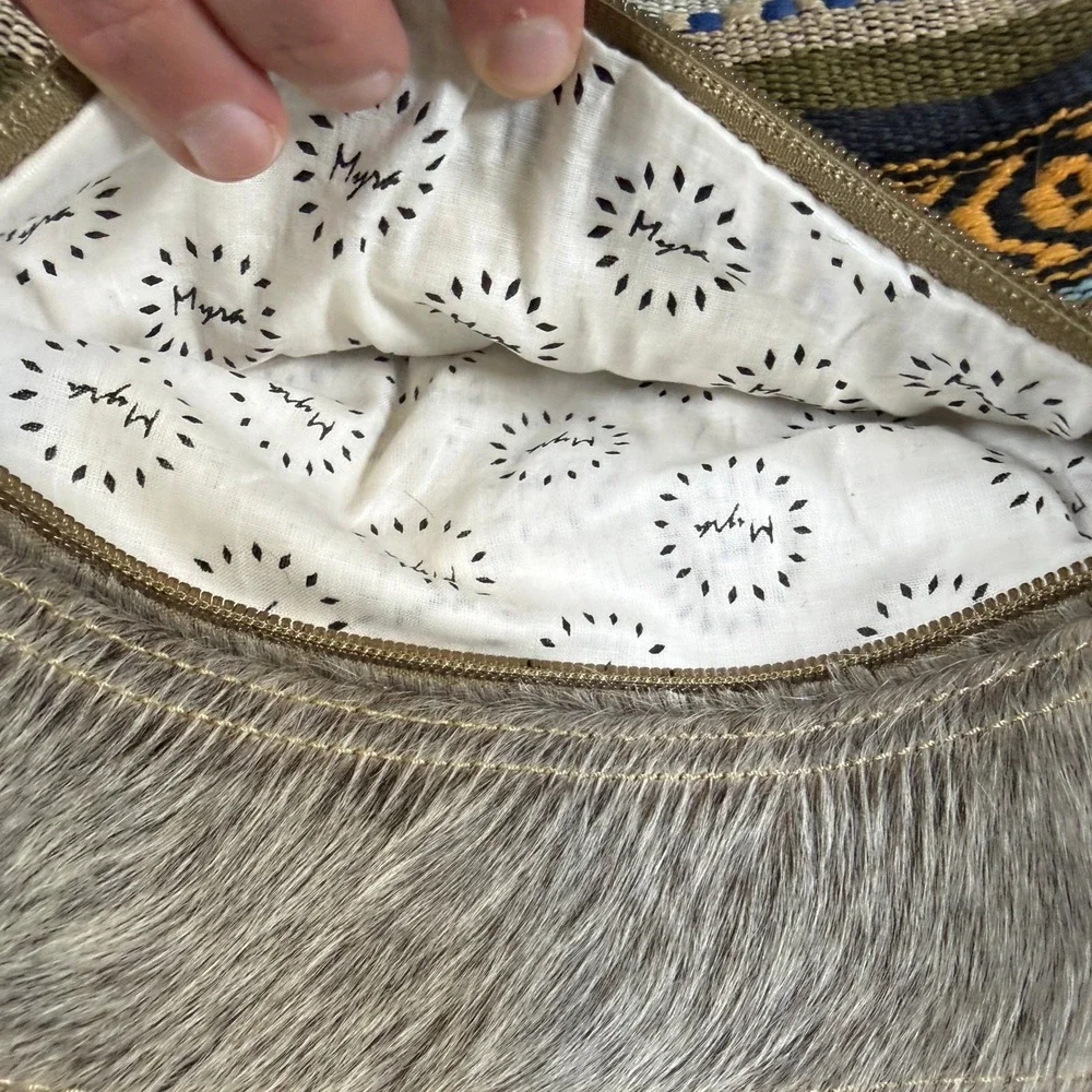Myra Bag Hair-On-Hide Woven Canvas Crossbody Bag Small Boho Southwestern New